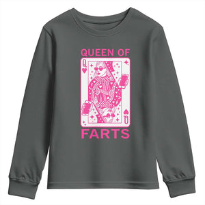 Queen of Farts Youth Sweatshirt Funny Joke Inappropriate Fart Prank Gift TS10 Dark Heather Print Your Wear