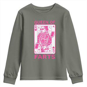 Queen of Farts Youth Sweatshirt Funny Joke Inappropriate Fart Prank Gift TS10 Military Green Print Your Wear
