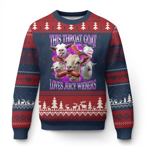 Funny Throat Goat Ugly Christmas Sweater Swallows Juicy Wieners Inappropriate Adult TS10 Navy Red Print Your Wear