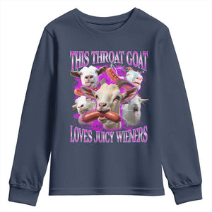 Funny Throat Goat Youth Sweatshirt Swallows Juicy Wieners Inappropriate Adult TS10 Navy Print Your Wear