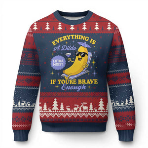 Funny Embarrassing Saying Ugly Christmas Sweater Sarcastic Inappropriate Raunchy Banana TS10 Navy Red Print Your Wear