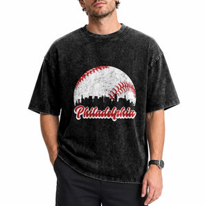 Philadelphia Baseball Washed Cotton T-Shirt Vintage Skyline City
