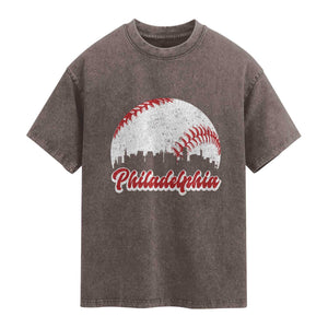 Philadelphia Baseball Washed Cotton T-Shirt Vintage Skyline City