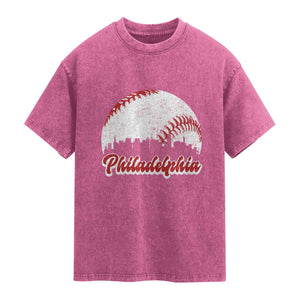 Philadelphia Baseball Washed Cotton T-Shirt Vintage Skyline City