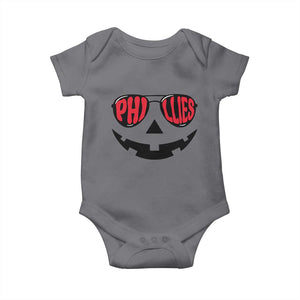 Halloween Phillies Baby Onesie Philadelphia Baseball Red October Jackolantern Pumpkin Face TS10 Charcoal Print Your Wear