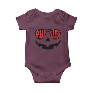 Halloween Phillies Baby Onesie Philadelphia Baseball Red October Jackolantern Pumpkin Face TS10 Maroon Print Your Wear