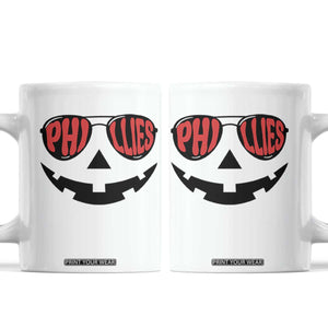 Halloween Phillies Coffee Mug Philadelphia Baseball Red October Jackolantern Pumpkin Face TS10 White Print Your Wear