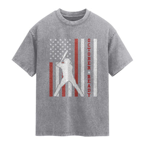 October Ready Washed Cotton T-Shirt Cool Distressed Philadelphia Baseball Fan US Flag