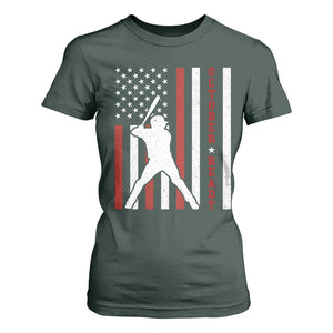 October Ready T Shirt For Women Cool Distressed Philadelphia Baseball Fan US Flag TS10 Dark Forest Green Print Your Wear