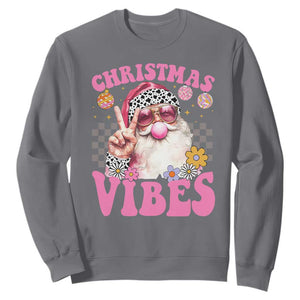 Retro Christmas Santa Sweatshirt Pink Xmas Vibes Groovy Santa Claus Womens Kids Girls Gifts TS10 Charcoal Print Your Wear