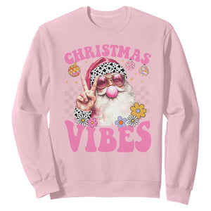 Retro Christmas Santa Sweatshirt Pink Xmas Vibes Groovy Santa Claus Womens Kids Girls Gifts TS10 Light Pink Print Your Wear