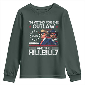 Trump Vance '24 Youth Sweatshirt Trump I'm Voting For The Outlaw And Hillbilly TS10 Dark Forest Green Print Your Wear