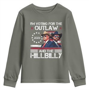 Trump Vance '24 Youth Sweatshirt Trump I'm Voting For The Outlaw And Hillbilly TS10 Military Green Print Your Wear