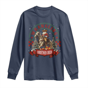 Western Christmas Long Sleeve Shirt Howdy Country Christmas Horse Xmas Cheer TS10 Navy Print Your Wear