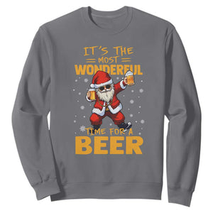 Funny Christmas Santa Claus Drinking Beer Wonderful Time Sweatshirt TS10 Charcoal Print Your Wear