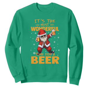 Funny Christmas Santa Claus Drinking Beer Wonderful Time Sweatshirt TS10 Irish Green Print Your Wear