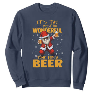 Funny Christmas Santa Claus Drinking Beer Wonderful Time Sweatshirt TS10 Navy Print Your Wear