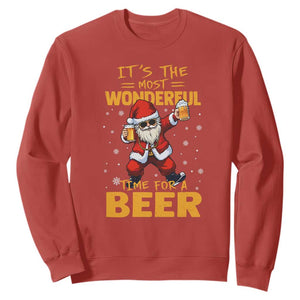 Funny Christmas Santa Claus Drinking Beer Wonderful Time Sweatshirt TS10 Red Print Your Wear