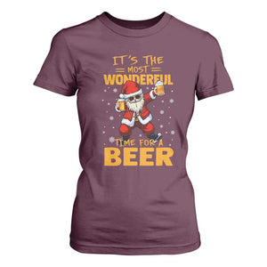 Funny Christmas Santa Claus Drinking Beer Wonderful Time T Shirt For Women TS10 Maroon Print Your Wear