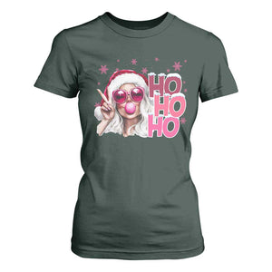 Christmas Couple Matching T Shirt For Women Pink Mrs Claus Ho Ho Ho TS10 Dark Forest Green Print Your Wear
