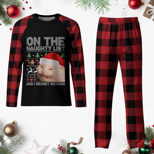 Funny Cat Plaid Pajama Set On The Naughty List And I Regret Nothing Meme Ugly Xmas TS10 Buffalo Plaid Print Your Wear