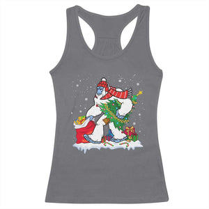 Funny Bigfoot Christmas Racerback Tank Top Believe Winter Yeti Santa Hat Sasquatch Loves Xmas Tree Lights TS10 Charcoal Print Your Wear