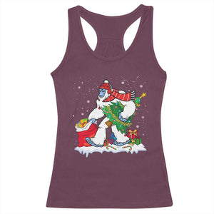 Funny Bigfoot Christmas Racerback Tank Top Believe Winter Yeti Santa Hat Sasquatch Loves Xmas Tree Lights TS10 Maroon Print Your Wear