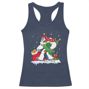 Funny Bigfoot Christmas Racerback Tank Top Believe Winter Yeti Santa Hat Sasquatch Loves Xmas Tree Lights TS10 Navy Print Your Wear