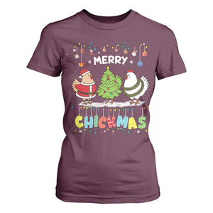Christmas Chickens T Shirt For Women Lover Gift Farm Gift Merry Chickmas TS10 Maroon Print Your Wear