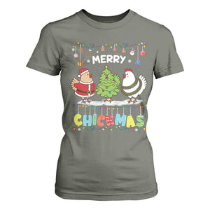 Christmas Chickens T Shirt For Women Lover Gift Farm Gift Merry Chickmas TS10 Military Green Print Your Wear