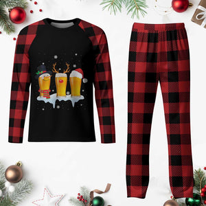 Funny Beer Plaid Pajama Set Reindeer Santa Drinking Lovers TS10 Buffalo Plaid Print Your Wear