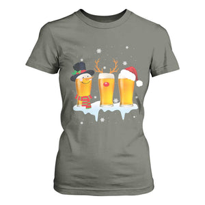 Funny Christmas Beer T Shirt For Women Reindeer Santa Drinking Lovers TS10 Military Green Print Your Wear