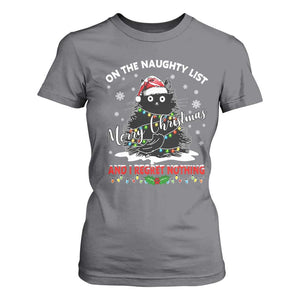 Cat Christmas T Shirt For Women On The Naughty List And I Regret Nothing TS10 Charcoal Print Your Wear