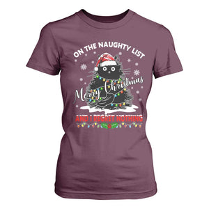 Cat Christmas T Shirt For Women On The Naughty List And I Regret Nothing TS10 Maroon Print Your Wear