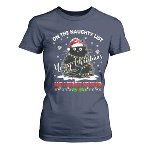 Cat Christmas T Shirt For Women On The Naughty List And I Regret Nothing TS10 Navy Print Your Wear
