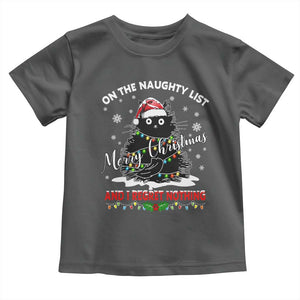 Cat Christmas Toddler T Shirt On The Naughty List And I Regret Nothing TS10 Dark Heather Print Your Wear