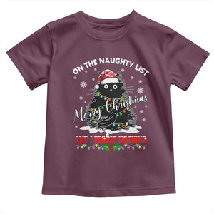 Cat Christmas Toddler T Shirt On The Naughty List And I Regret Nothing TS10 Maroon Print Your Wear