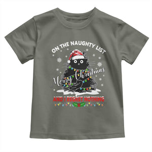 Cat Christmas Toddler T Shirt On The Naughty List And I Regret Nothing TS10 Military Green Print Your Wear
