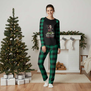 Fishing Gifts Plaid Pajama Set Merry Fisherman Santa Claus Fish Fishing Rod TS10 Green Plaid Print Your Wear