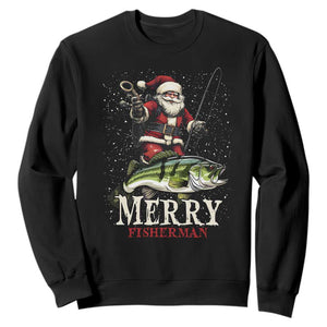 Fishing Christmas Gifts Sweatshirt Merry Fisherman Santa Claus Fish Fishing Rod TS10 Black Print Your Wear