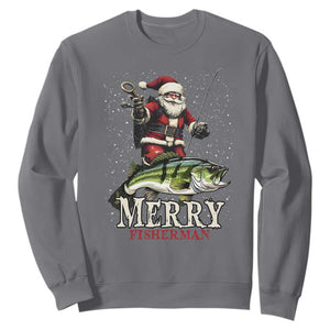 Fishing Christmas Gifts Sweatshirt Merry Fisherman Santa Claus Fish Fishing Rod TS10 Charcoal Print Your Wear