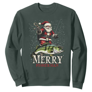 Fishing Christmas Gifts Sweatshirt Merry Fisherman Santa Claus Fish Fishing Rod TS10 Dark Forest Green Print Your Wear