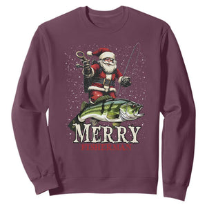 Fishing Christmas Gifts Sweatshirt Merry Fisherman Santa Claus Fish Fishing Rod TS10 Maroon Print Your Wear