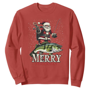 Fishing Christmas Gifts Sweatshirt Merry Fisherman Santa Claus Fish Fishing Rod TS10 Red Print Your Wear