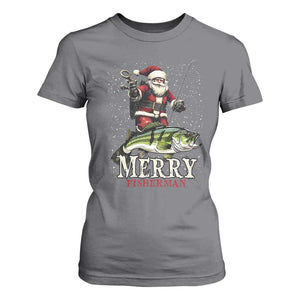 Fishing Christmas Gifts T Shirt For Women Merry Fisherman Santa Claus Fish Fishing Rod TS10 Charcoal Print Your Wear