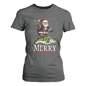 Fishing Christmas Gifts T Shirt For Women Merry Fisherman Santa Claus Fish Fishing Rod TS10 Dark Heather Print Your Wear