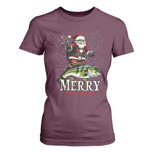 Fishing Christmas Gifts T Shirt For Women Merry Fisherman Santa Claus Fish Fishing Rod TS10 Maroon Print Your Wear