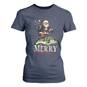 Fishing Christmas Gifts T Shirt For Women Merry Fisherman Santa Claus Fish Fishing Rod TS10 Navy Print Your Wear