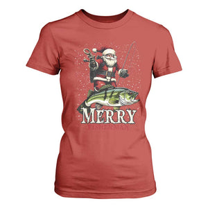 Fishing Christmas Gifts T Shirt For Women Merry Fisherman Santa Claus Fish Fishing Rod TS10 Red Print Your Wear