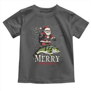 Fishing Christmas Gifts Toddler T Shirt Merry Fisherman Santa Claus Fish Fishing Rod TS10 Dark Heather Print Your Wear
